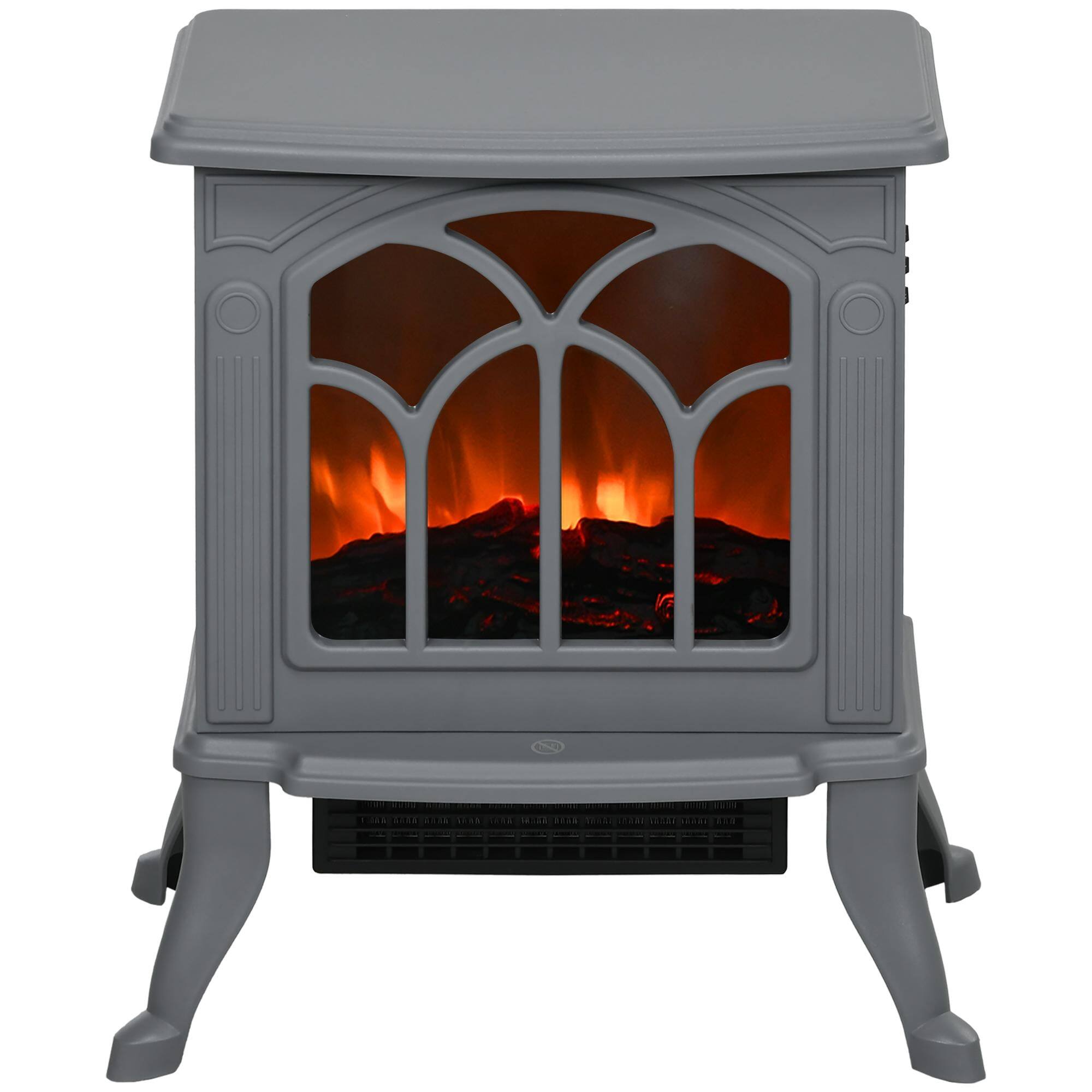 Front. Resenkos - Electric Fireplace Heater, Freestanding Fireplace Stove with Realistic Logs and Flame Effect, Gray - Gray.