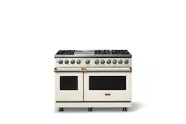 Viking - 48"W. 6 Burner Pro 5 Series 7.3 Cu. Ft. Freestanding Sealed LP Dual Fuel Convection Range with Brushed Brass Trim - Pure White