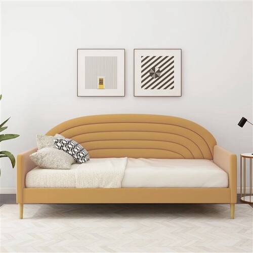 Back. SlickBlue - Mid-Century Modern Velvet Upholstered Daybed for Bedroom or Living Room - Yellow.