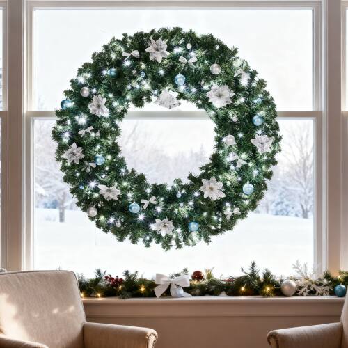 Alt View 10. Winado - 48in Pre-lit Artificial Christmas Wreath Outdoor with LED Lights for Holiday Decoration - Light Green.