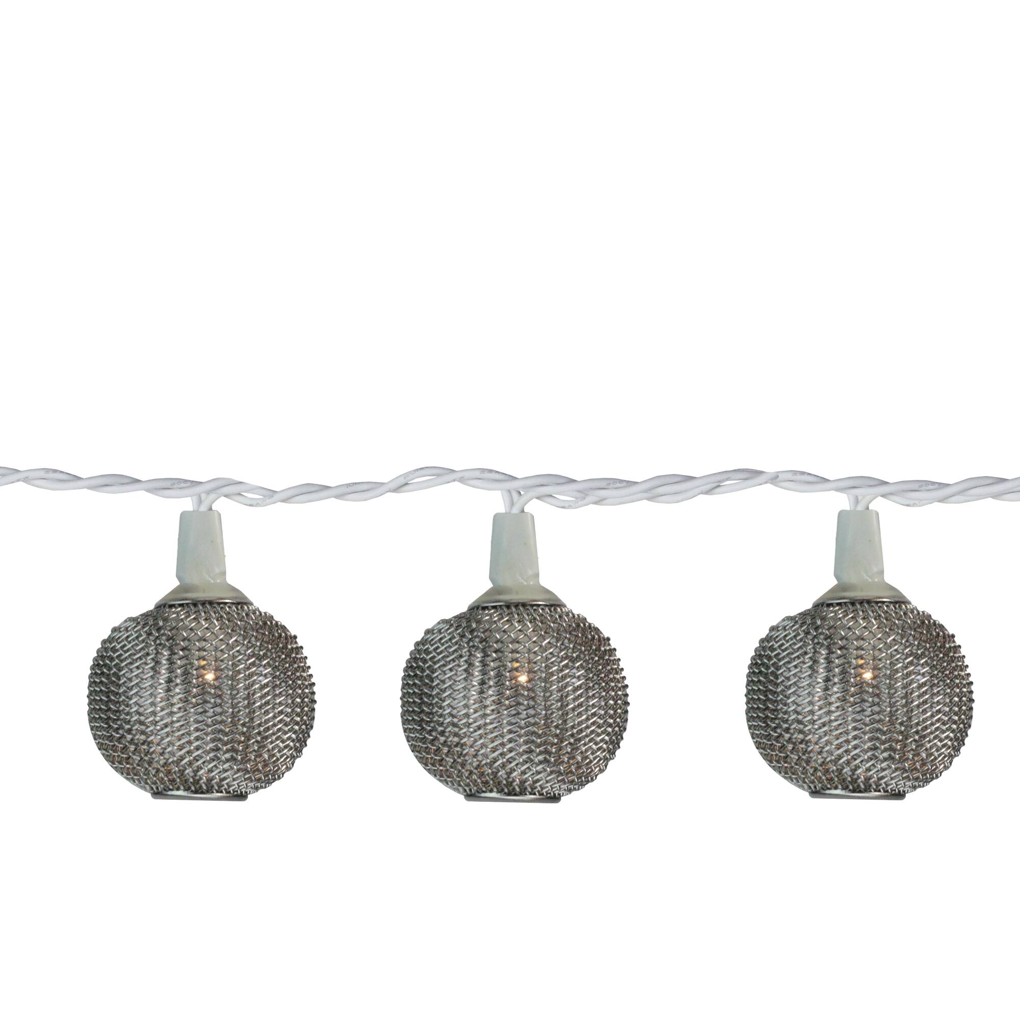 Front. Sienna - Mini Chain Link Style Christmas Light Set - Silver - 7.5' White Wire - Clear Lights - 10ct - Silver.