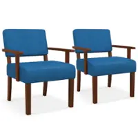 Costway 2PCS Linen Accent Chair Living Room Chair with Soft Padded Seat & Backrest - Blue - Front_Zoom