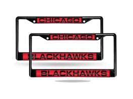 Rico Industries - Chicago Blackhawks NHL Black Metal Laser License Plate Frame - Set of 2 Frames - Multi