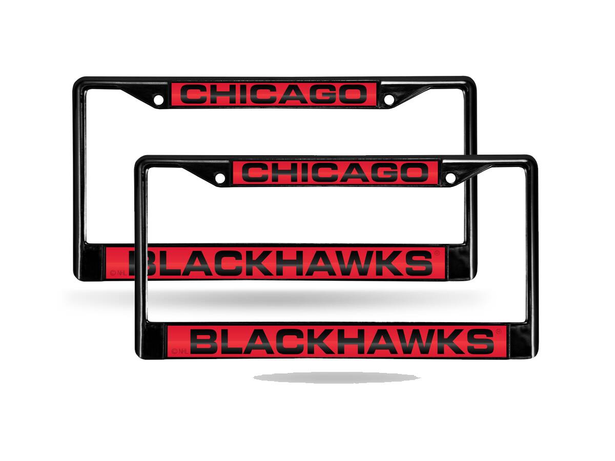 Chicago Blackhawks NHL Black Metal Laser License Plate Frame - Set of 2 Frames