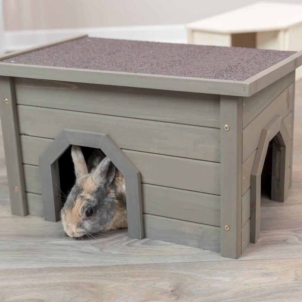 Left. TRIXIE - Wooden Small Animal Hideaway for Large Exercise Yards for Rabbits & Guinea Pigs - Green/Gray.