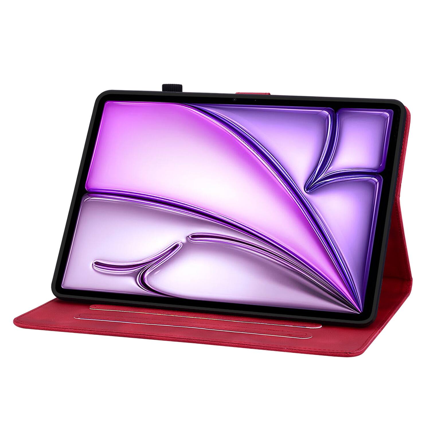 Back. Dteck - For Apple iPad Air (M4) 13" 2026/M3 2025/M2 2024 & iPad Pro 12.9" 3rd-6th Flip Card Holder Leather Cover Anti-Slip Stand - Red.