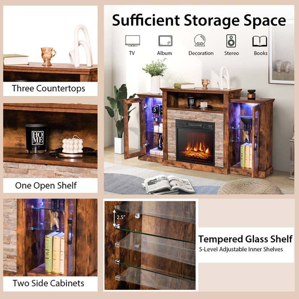 Sufficient Storage Space  
- Three Countertops  
- One Open Shelf  
- Two Side Cabinets  
- Tempered Glass Shelf (2.5" thick)  
- 5-Level Adjustable Inner Shelves  
- TV  
- Album  
- Decoration  
- Stereo  
- Books