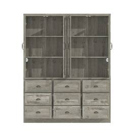 Famapy - Vintage Wood - Grain Storage & Display Cabinet with Glass Doors - Gray