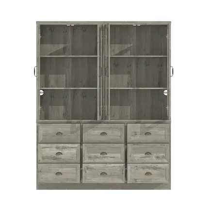 Front. Famapy - Famapy Vintage Wood - Grain Storage & Display Cabinet with Glass Doors - Gray.