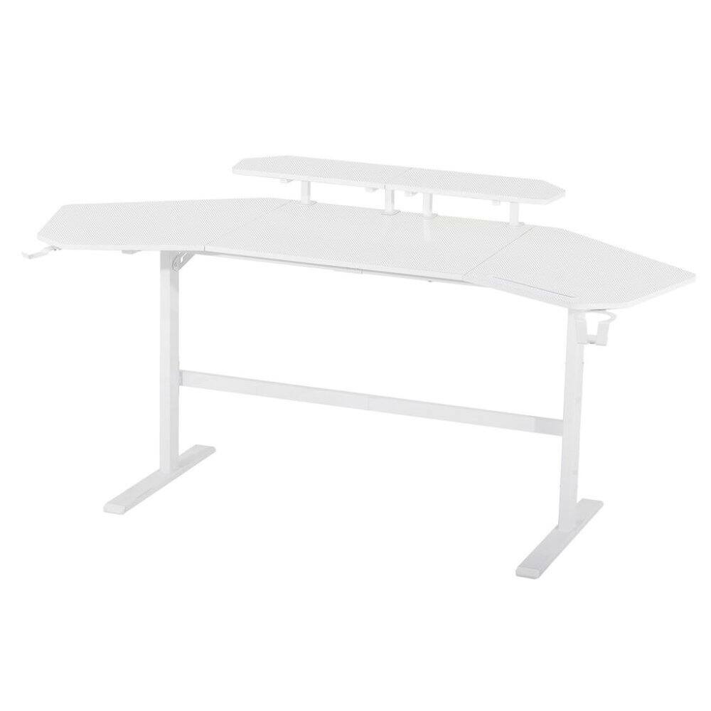 Angle. FurniFact - White Gaming Desk with Wheels, Adjustable PC Desk Table for Gamers - White.