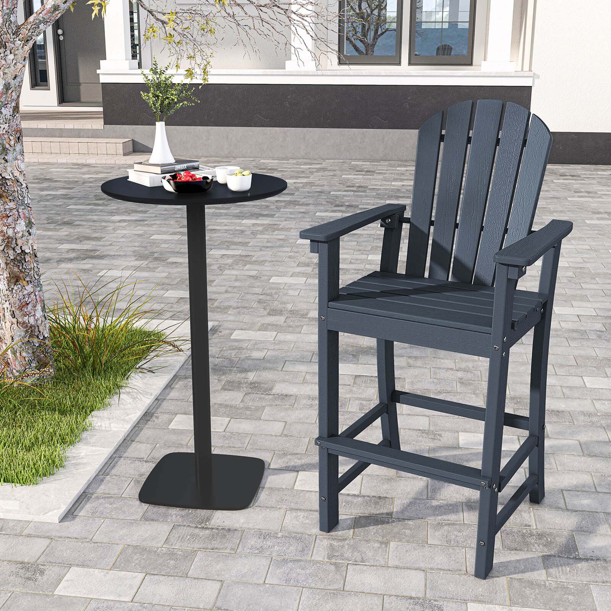 Angle. Costway - Outdoor HDPE Bar Height Stool Patio Tall Chair Armrest Footrest All Weather - Navy.