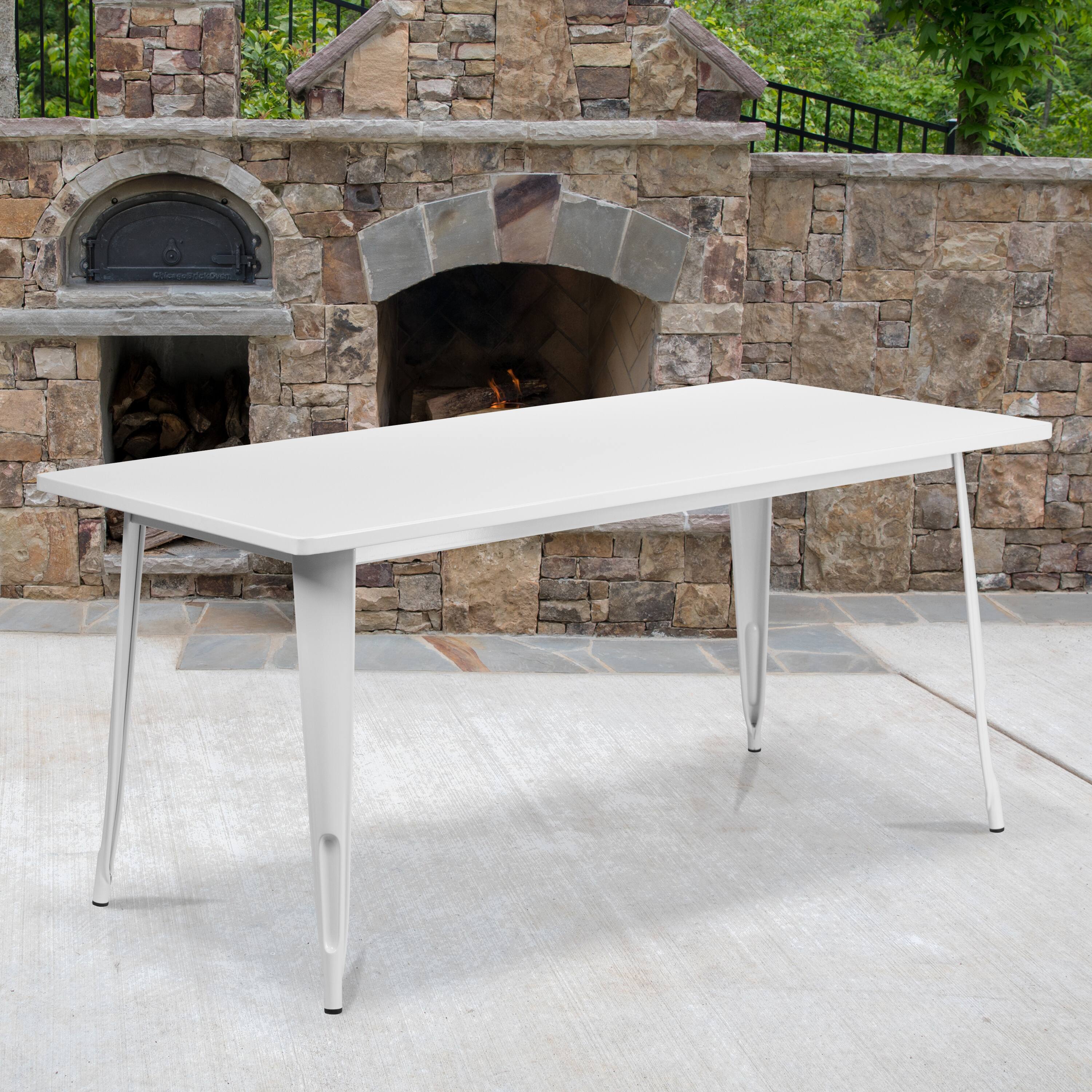 Alt View 1. Emma + Oliver - Commercial 31.5" x 63" Rectangular Colorful Metal Indoor-Outdoor Dining Table - White.