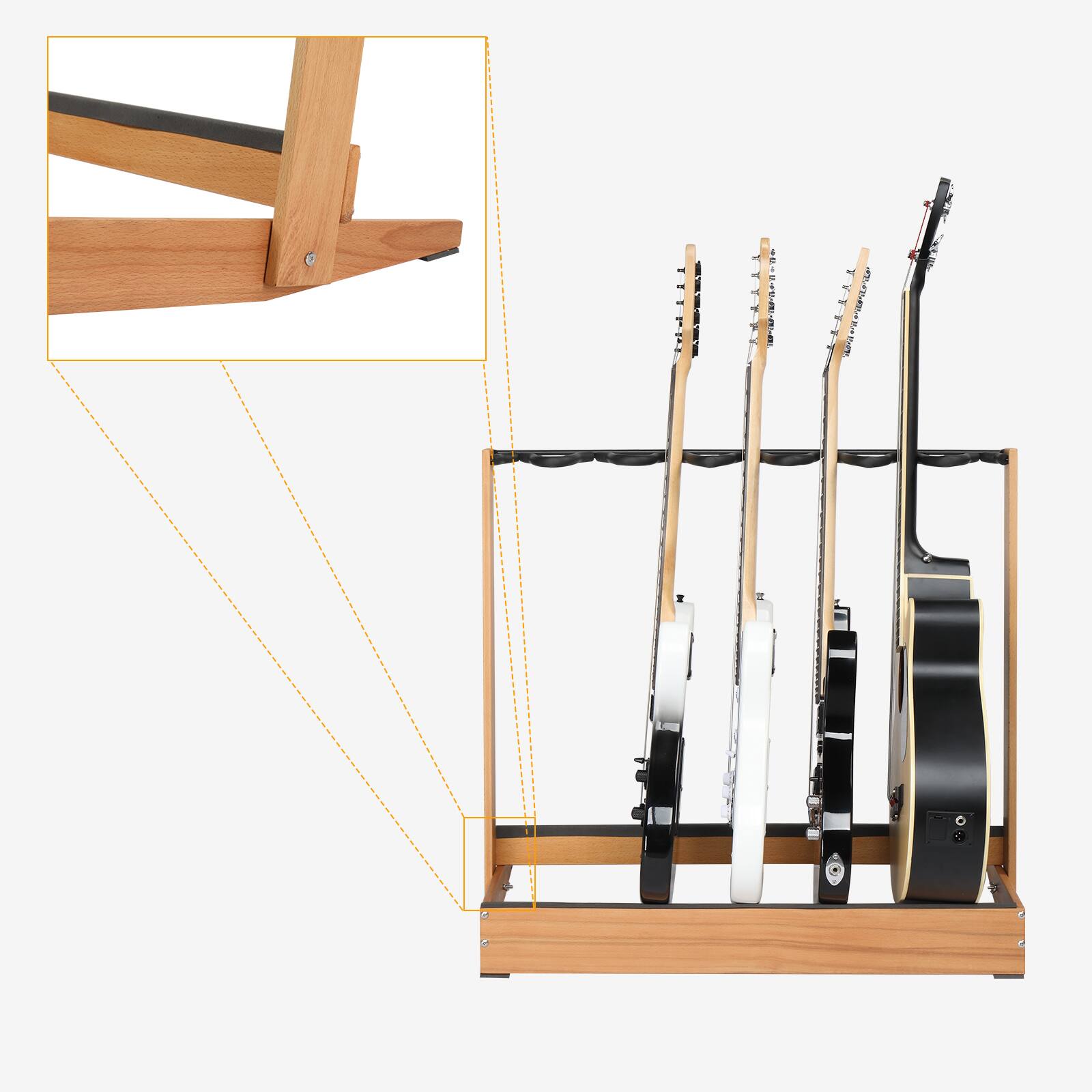 Alt View 2. Winado - Folding Guitar Stand, Hardwood & Corrugated Metal Rack for Electric, Bass & Acoustic Guitars.