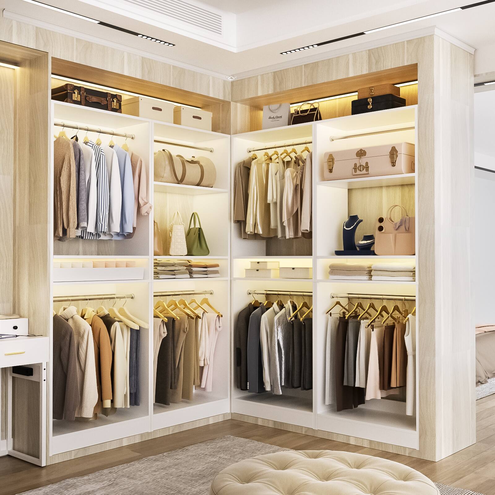 Alt View 3. Aheaplus - 50'' Closet Organizer System, Set of 2, Walk-in Closet Storage & Organizer with 4 Hanging Rods and Adjustable Shelves - White.