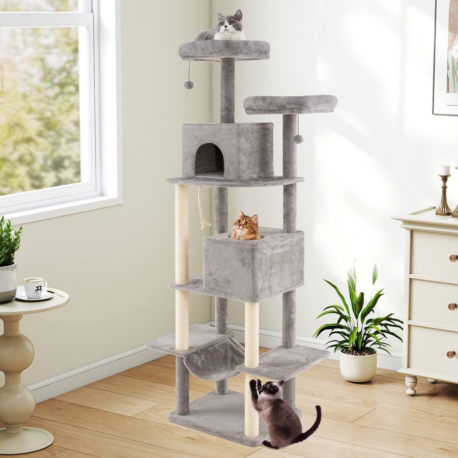 Leveling Rope Hanger Gymax 81'' Large Cat Tree for Indoor Cats Multi level Kitty Climbing ...