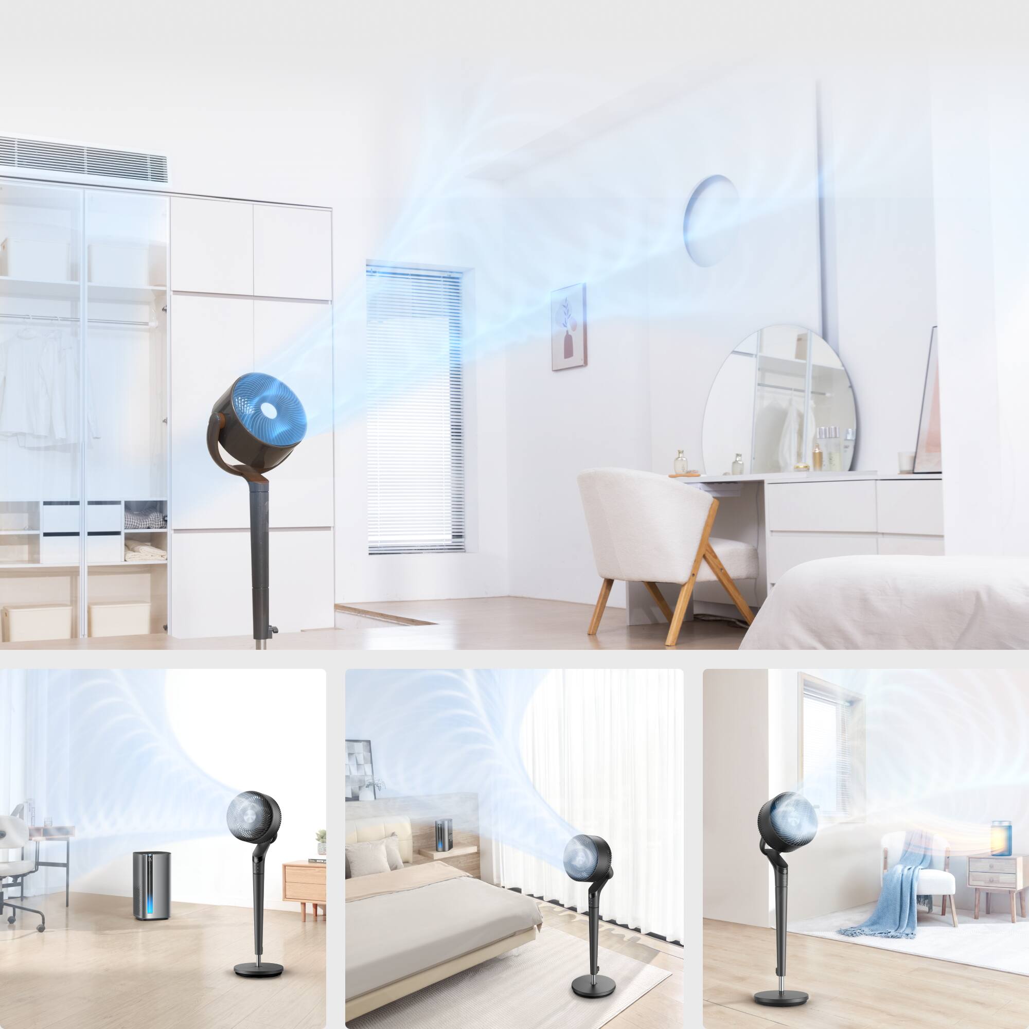 Alt View 7. Dreo - 8 in. Smart Pedestal Floor Fan with Remote, 9 Speeds, 20 dB Quiet, 120° 3D Oscillation, 38"-42" Adjustable Height - Grey.