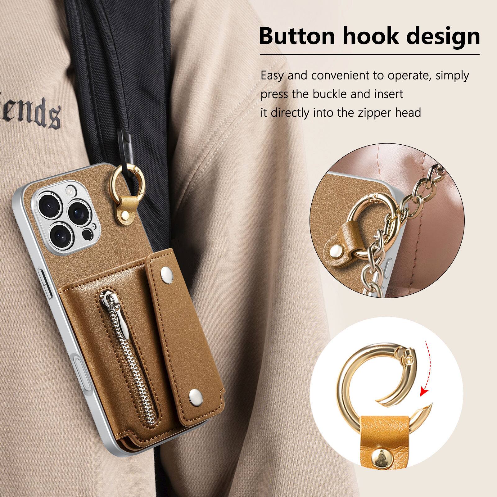 Button hook design  
Easy and convenient to operate, simply press the buckle and insert it directly into the zipper head