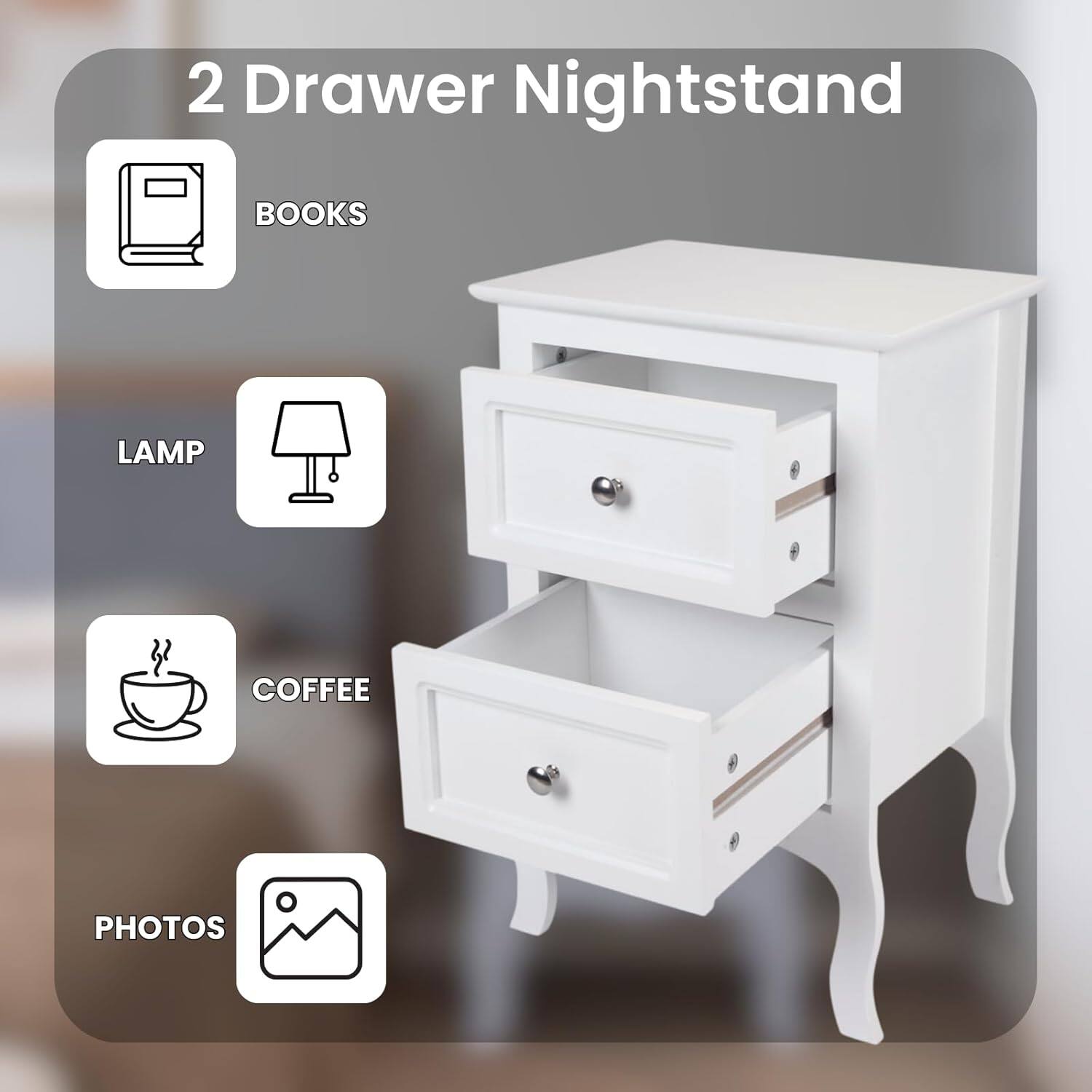 Alt View 3. Winado - 2 Layer End Side Bedside Table Nightstand Organizer with Drawer Storage - White.