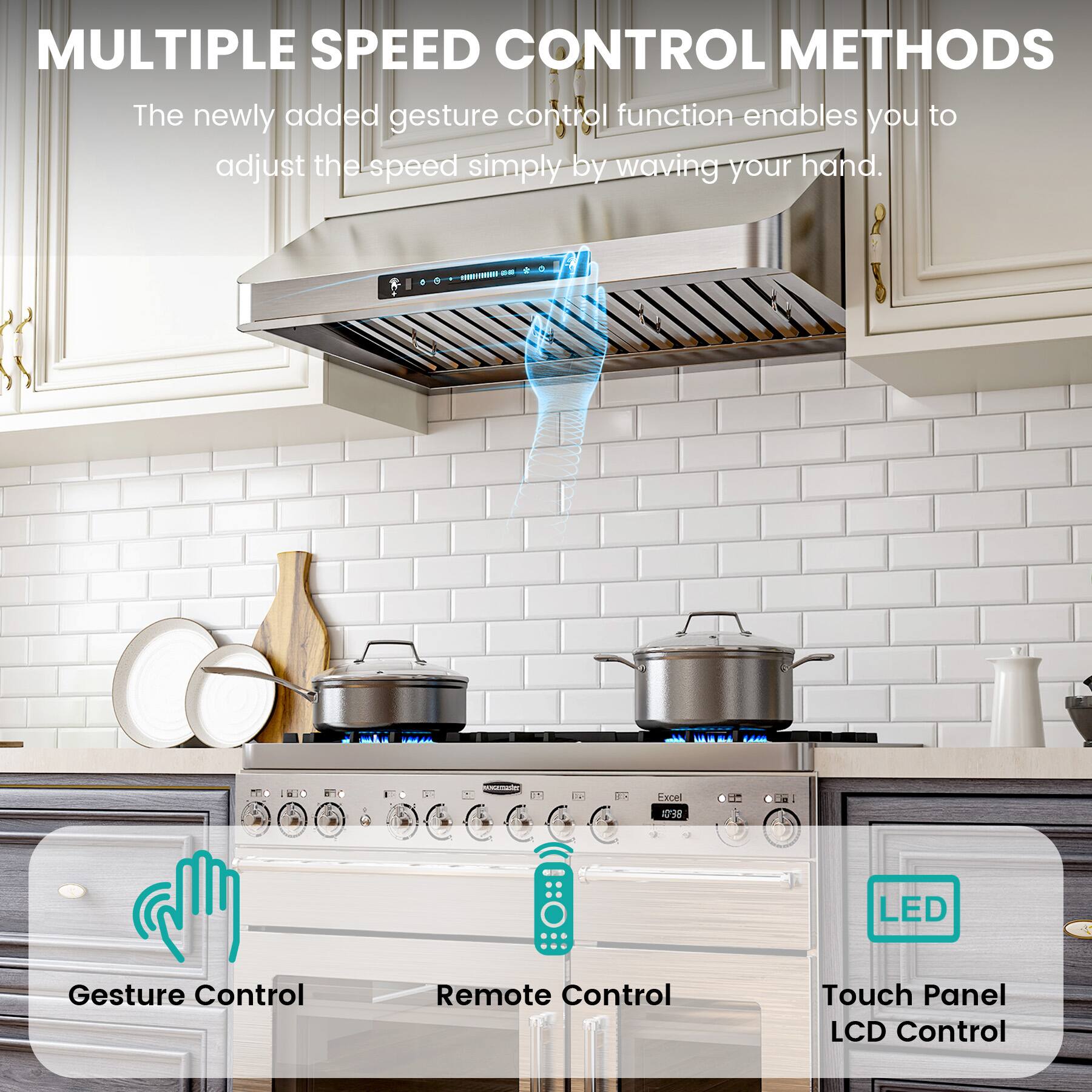 MULTIPLE SPEED CONTROL METHODS

The newly added gesture control function enables you to adjust the speed simply by waving your hand.

- Gesture Control
- Remote Control
- Touch Panel LCD Control