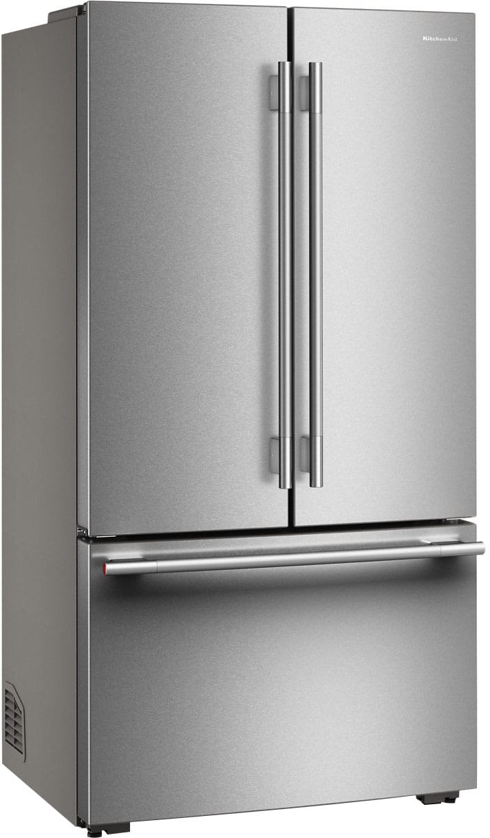 Angle. KitchenAid - 24 Cu. Ft. French Door Counter-Depth Refrigerator with Interior Dispense - PrintShield Stainless.