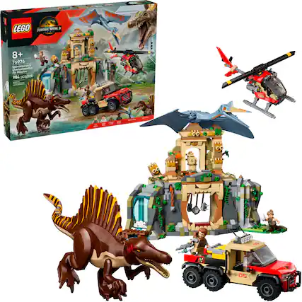 LEGO Jurassic World is a popular toy set that includes various dinosaur models and vehicles. The set is designed for children aged 8 and above and consists of 76976 pieces. It features a Spinosaurus, Quetzalcoatlus, and an Air Mission helicopter, among other vehicles and dinosaurs. The set is a great way for kids to engage in creative play and learn about different types of dinosaurs and vehicles.