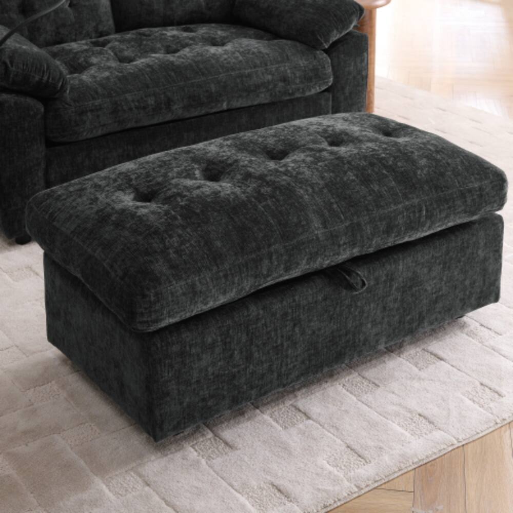 Alt View 4. LUCKY ONE - Double Sofa Recliner w/ Manual Adjustable Backrest USB Port Phone Stand Storage Ottoman - Black.