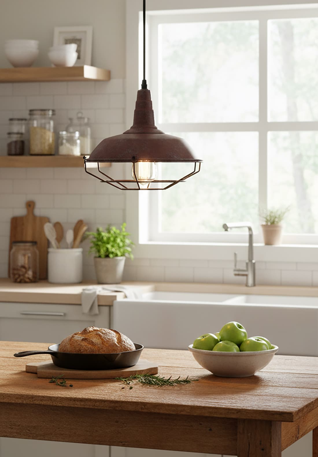Alt View 4. FINEAK - Barn Style Rust Finish Caged Pendant Lights - Industrial Metal Wire Hanging Fixtures.