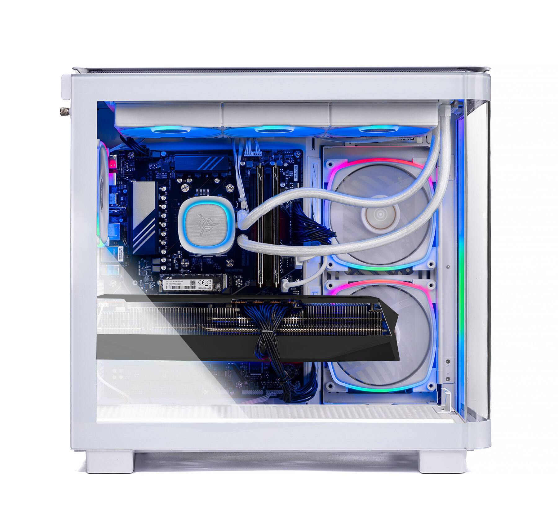 Angle. Skytech Gaming - KING95 Gaming Desktop PC - AMD Ryzen 7 9700X (2024) - 16GB Memory - NVIDIA GeForce RTX 5060 Ti 16GB - 1TB NVMe Storage - White.