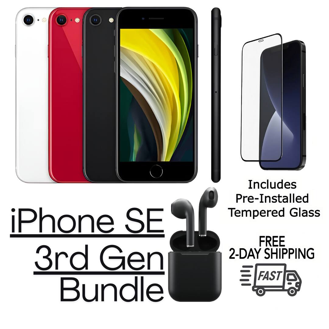 iPhone SE 3rd Gen Bundle  
Includes Pre-Installed Tempered Glass  
FREE 2-DAY SHIPPING  
FAST