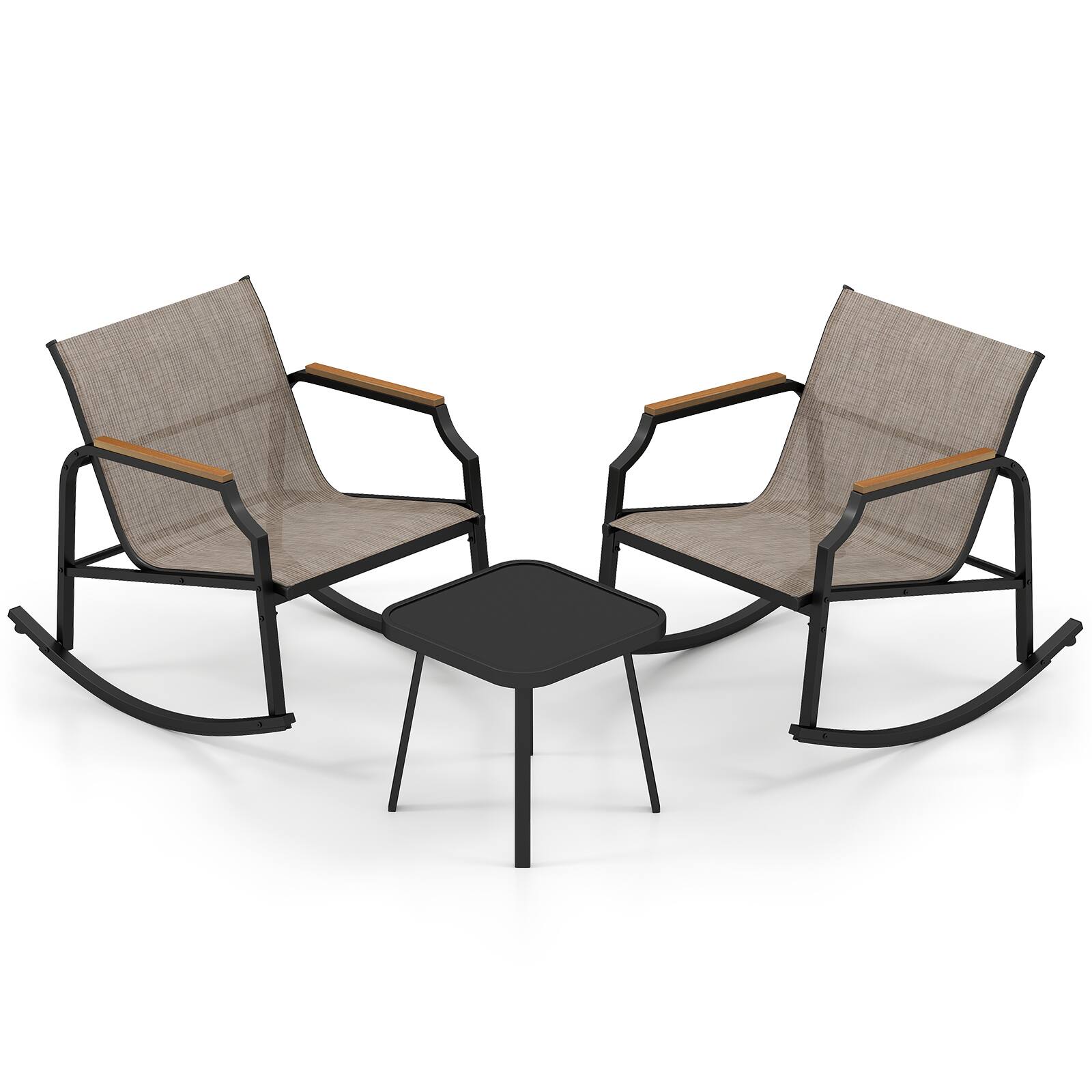 Alt View 9. Costway - Costway 3 PCS Rocking Bistro Set Outdoor Conversation Set with Porch Rocking Chairs - Black + Brown.