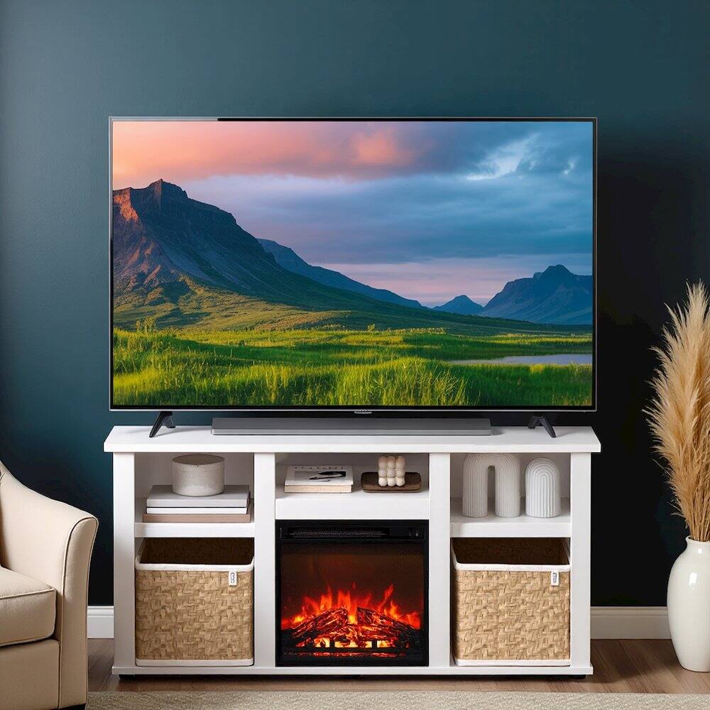 Alt View 2. FurniFact - White 55 Inch Fireplace TV Stand with Five Shelves and Elegant Electric Insert - White.