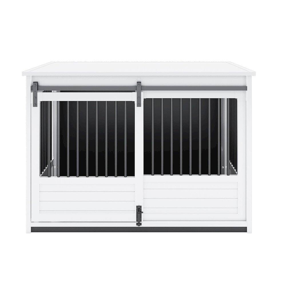 Back. New Age Pet - ECOFLEX Barn Door Dog Crate End Table - Antique White X-Large.
