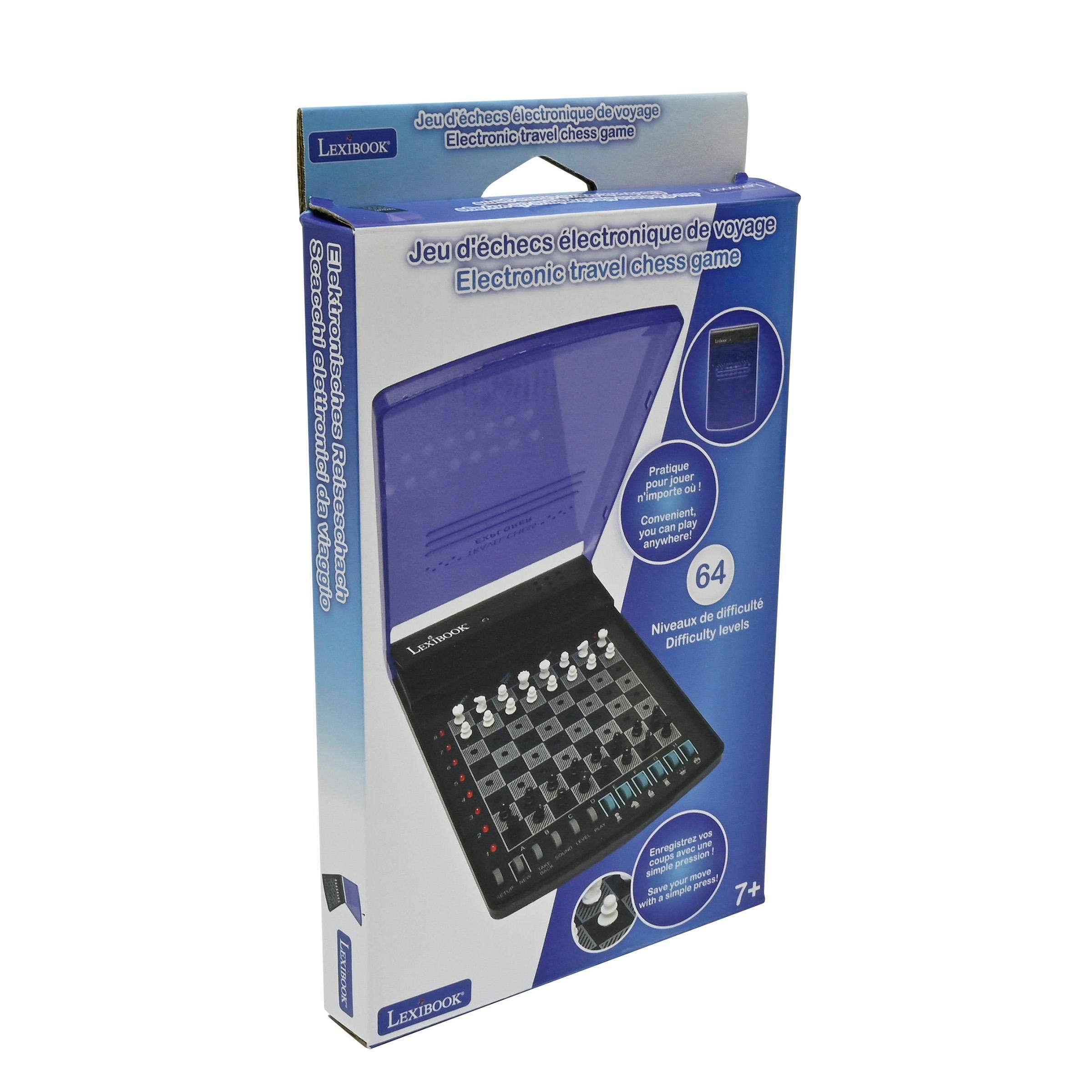 d'checs électronique de voyage  
Jeu Electronic travel chess game  
LEXIBOOK  
électronique de voyage  
Jeu d'checs game  
Electronic travel chess  
Scacchi Elektronisches  
elettronici da Reiseschach  
n'importe  
Convenient, pour Pratique jouer  
play o! you can anywhere!  
viaggio LEXIBOOK  
Niveaux Difficulty 64 de difficult levels  
LEXTBOOK LEXIBOOK  
vps Enregistrez avec une simple coups pression your move press!  
Save J simple 7+ with