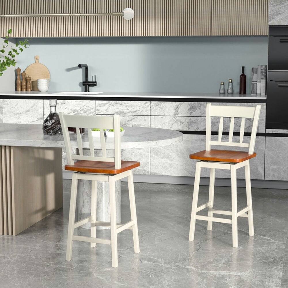 Left. Pefilos - 24.5 Inches Set of 2 360° Swivel Bar Stools with 360掳 Swiveling-White, Bar Height Stools, Counter Height Bar Stools - White.