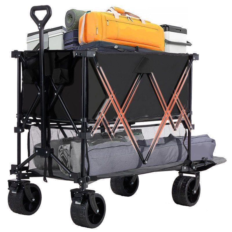 Loheer - Double Decker Wagon Extra Long All Terrain Folding Camping Cart with Brakes Heavy Duty Black