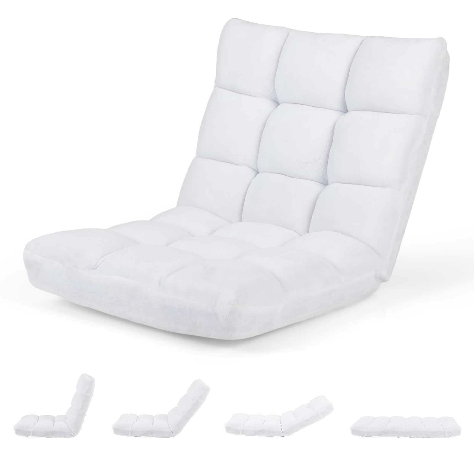 Costway - Adjustable 14-Position Floor Chair Folding Lazy Gaming Sofa Chair Cushioned New - White