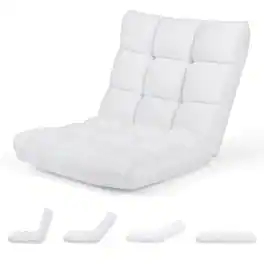 Costway - Adjustable 14-Position Floor Chair Folding Lazy Gaming Sofa Chair Cushioned New - White