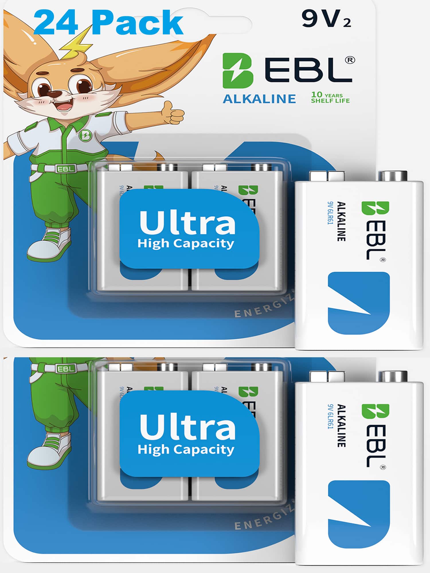 EBL - 9V Batteries - Alkaline 9V Battery 24 Pack - Ultra Long Lasting with a 7 - Year Shelf Life