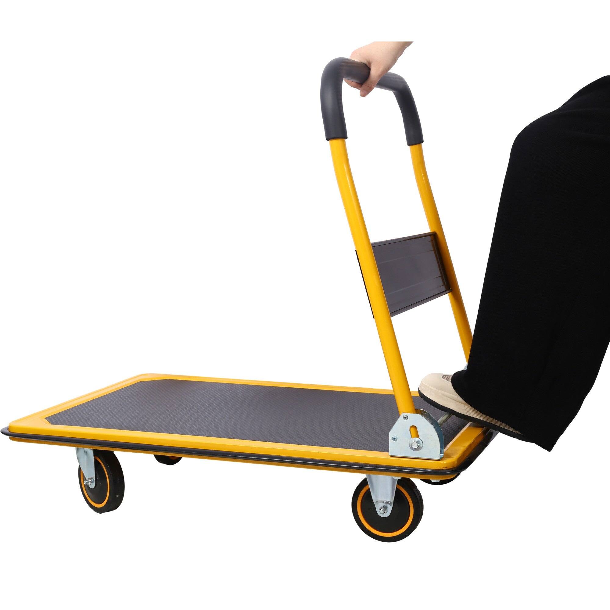Alt View 2. Boyel Living - 330lbs Foldable Metal Push Hand Truck Yellow Black Multi Purpose Platform Trolley - Yellow.