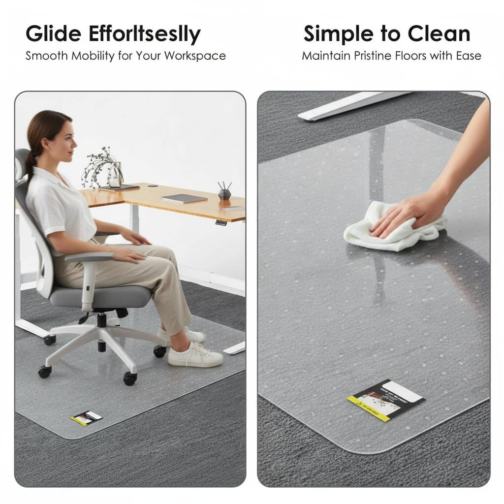 Glide Effortlessly  
Smooth Mobility for Your Workspace  

Simple to Clean  
Maintain Pristine Floors with Ease