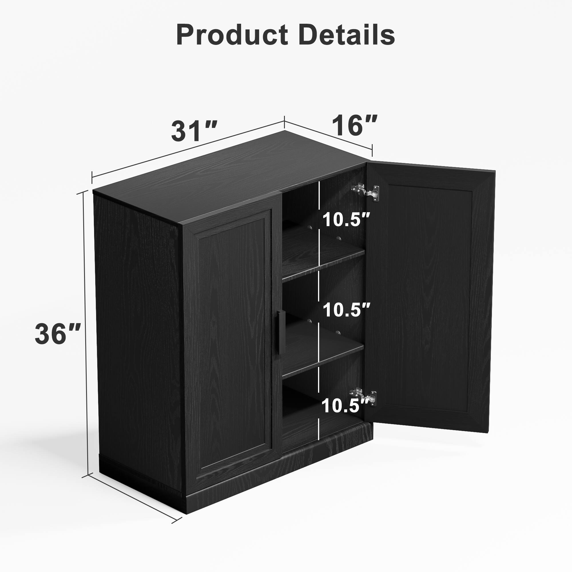 Product Details

- Width: 31"
- Depth: 16"
- Height: 36"
- Shelf Height: 10.5" (x3)