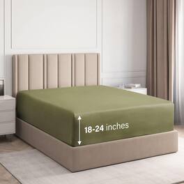 CGK Linens - Extra Deep Pocket Elasticized Fitted Sheet Only - Fits 18"-24" Mattresses - Queen - Sage Green