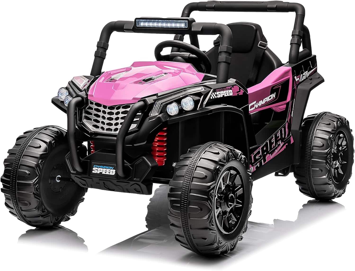 Homhougo - 12V Electric Ride-On UTV for Kids - Off-Road Truck with Remote Control, Music, LED Lights & Dual Suspension - Pink