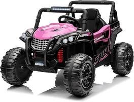 GARVEE - 12V Kids Electric Ride-On Car, Remote Control, LED Lights, Spring Suspension, AUX, Seatbelt, for Ages 3-7 - Pink