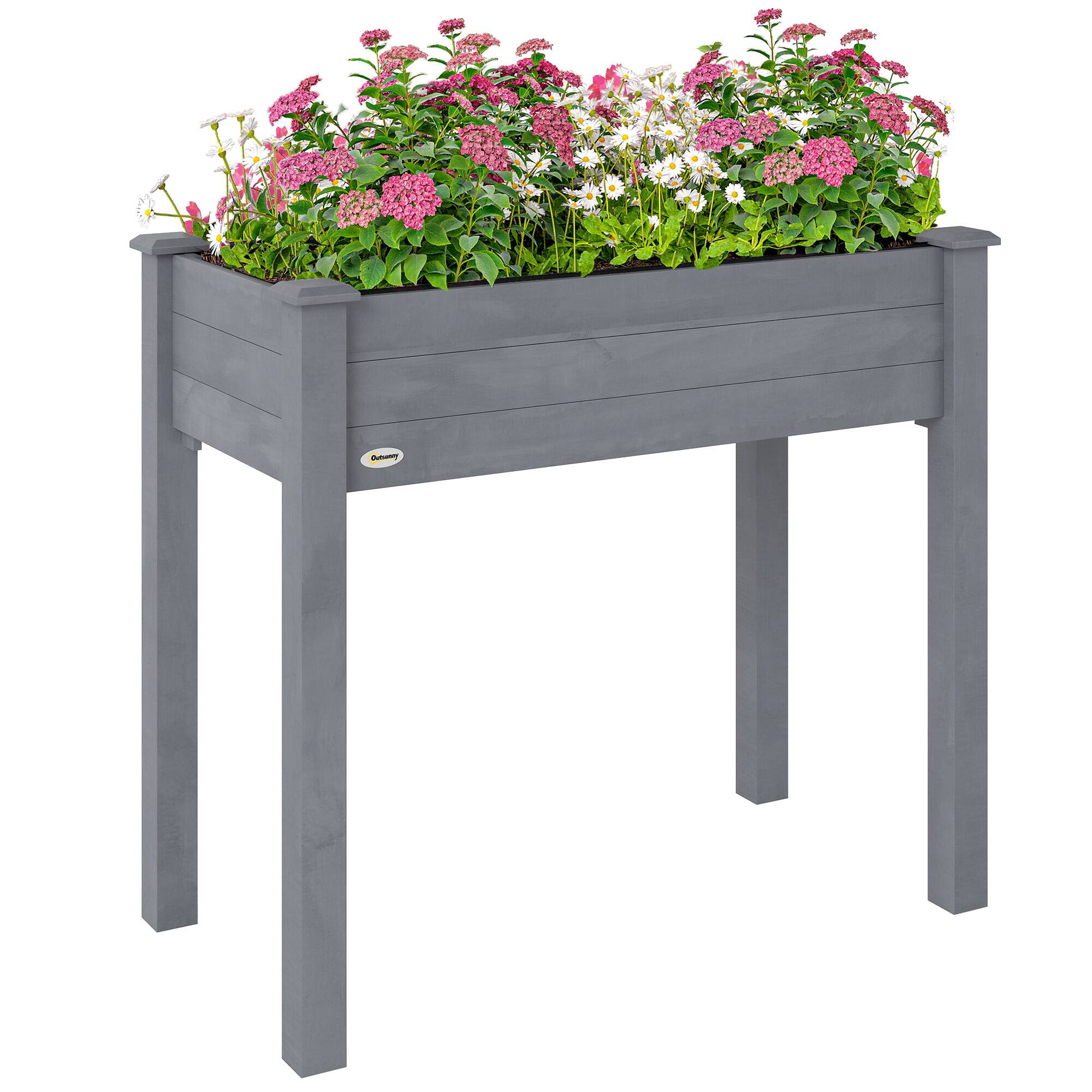 Outsunny - Raised Garden Bed, Elevated Wooden Planter Box with Holes for Vegetables, Herb, Flowers for Backyard - Dark Gray