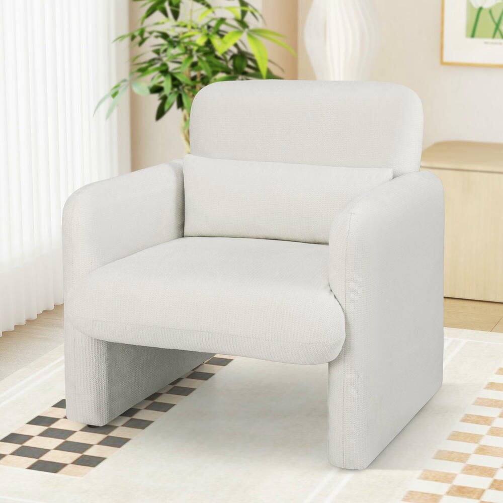 Back. Kadyn - Modern Accent Chair with Chenille Upholstery and Removable Lumbar Support Pillow, White - White.