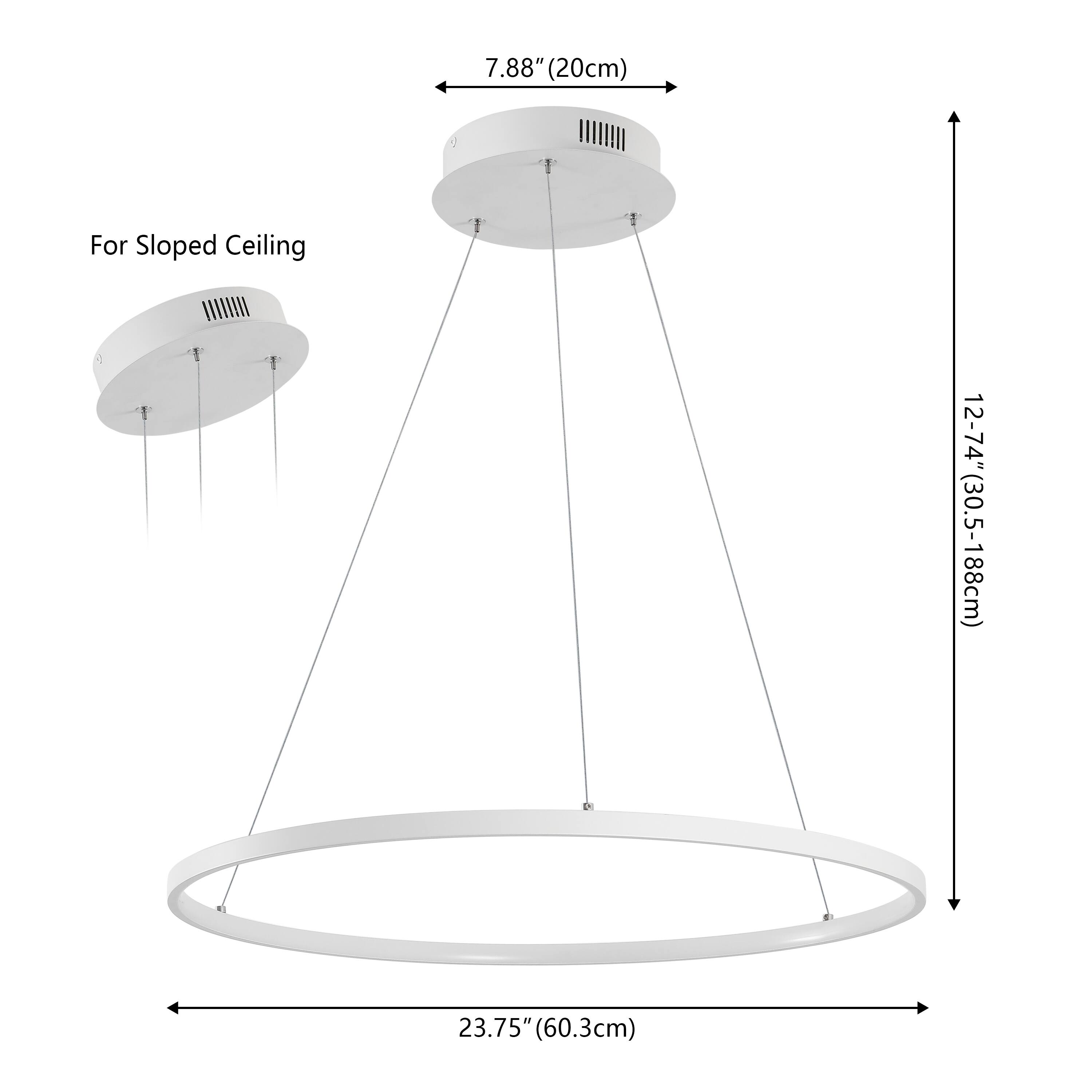 7.88" (20cm) For Sloped Ceiling  
12-74" (30.5-188cm)  
23.75" (60.3cm)