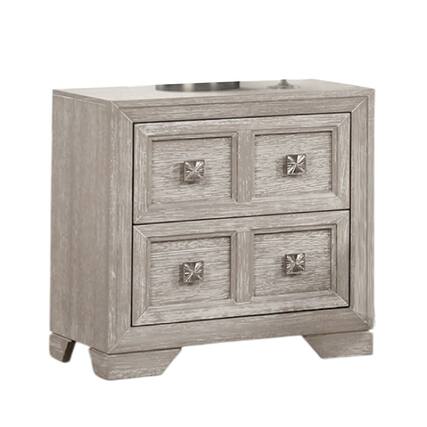 Front. Manhattan Lane - Diaz Nightstand with 2 Drawers, Sunburst Design Front - Light Gray, Nickel.