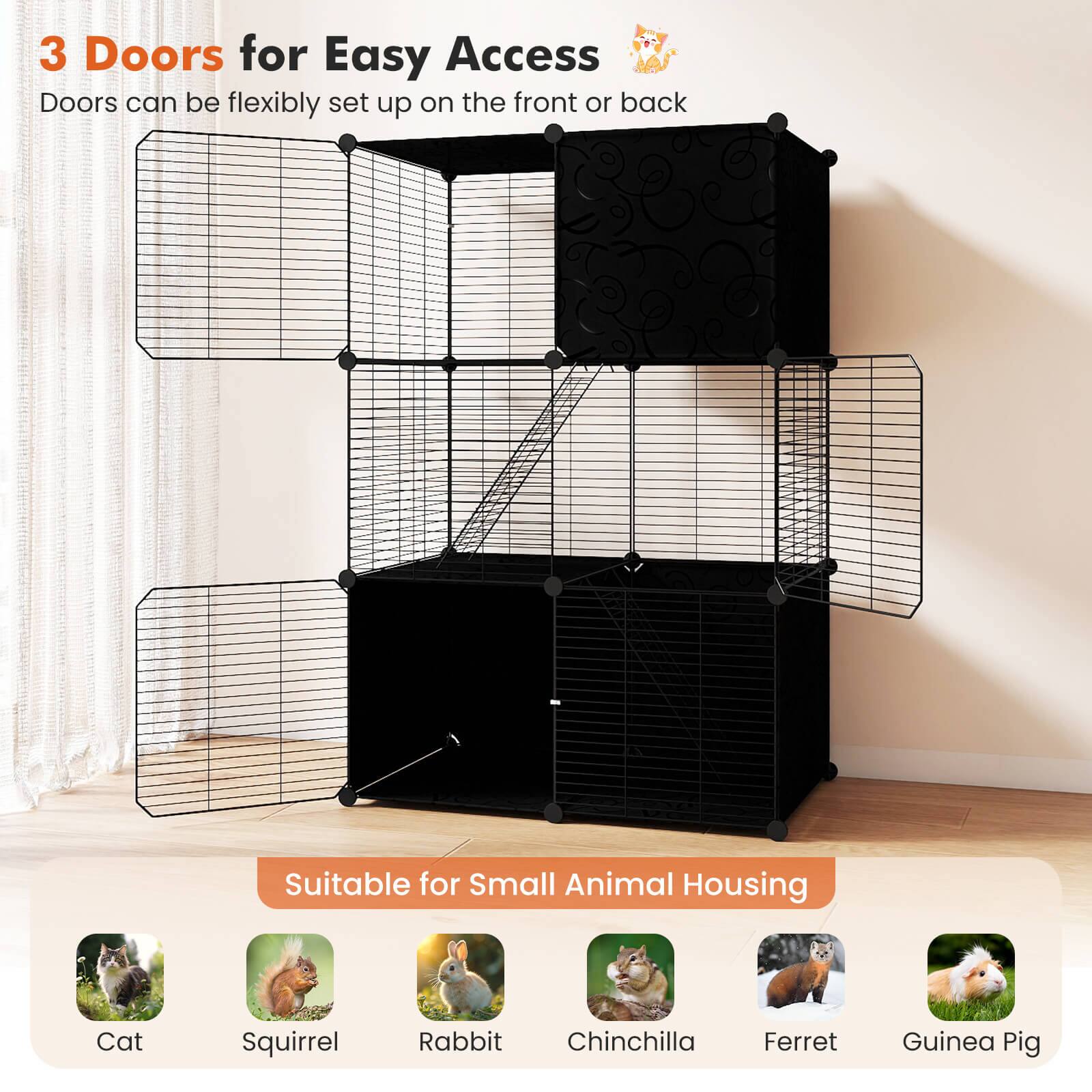 3 Doors for Easy Access  
Doors can be flexibly set up on the front or back  

Suitable for Small Animal Housing  
Cat  
Squirrel  
Rabbit  
Chinchilla  
Ferret  
Guinea Pig