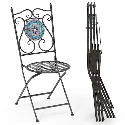 Front. Costway - Set of 4 Mosaic Chairs for Patio with Decorative Backrest Heavy-Duty Frame - Black.